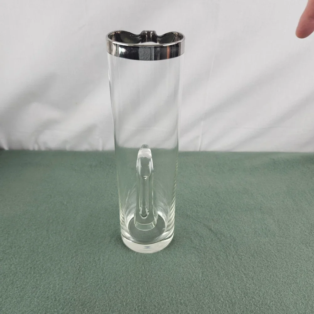 Dorothy Thorpe Style Silver Band Pitcher Blown Glass Pressed Glass Handle‎